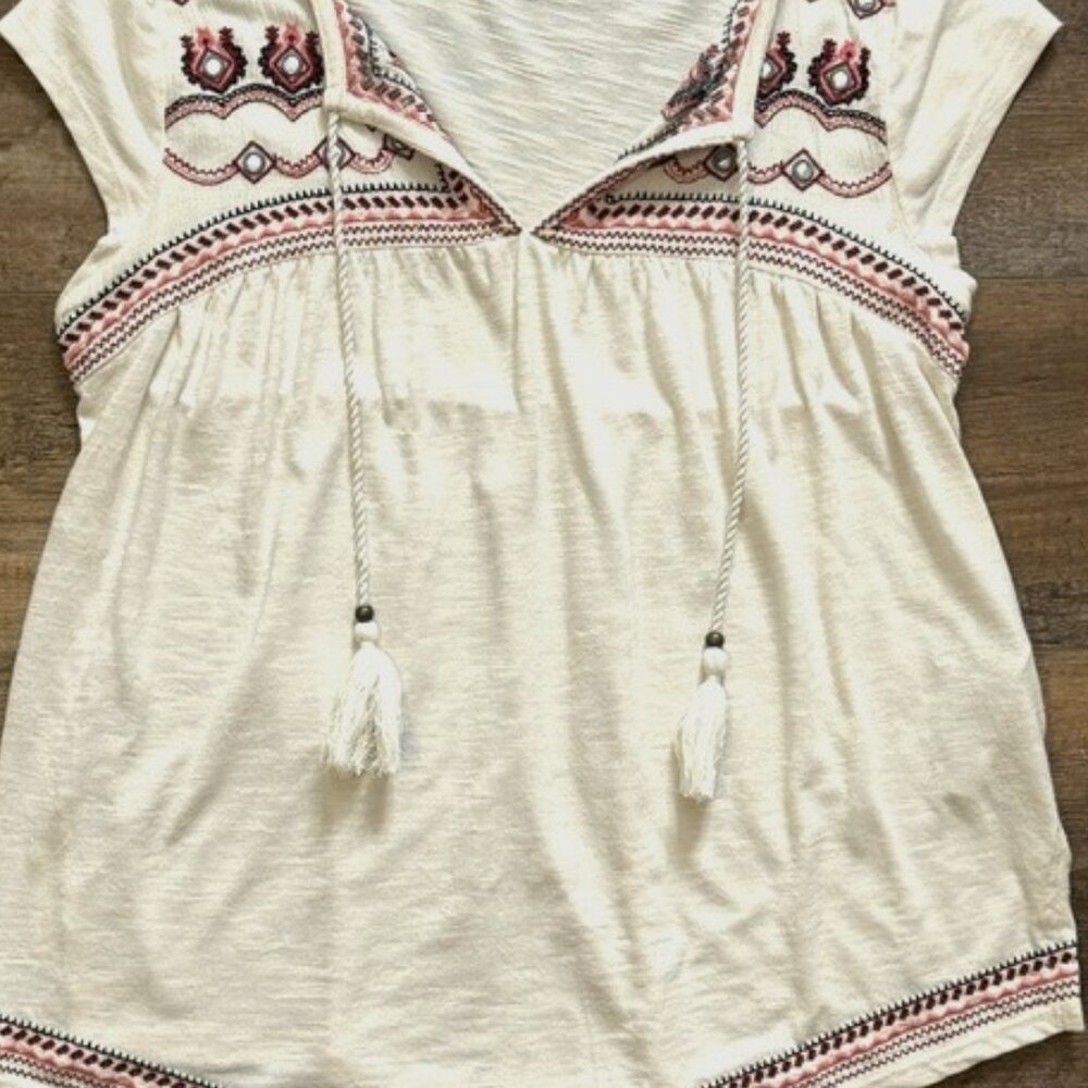 Embroidered Beaded Tassel T-Shirt
